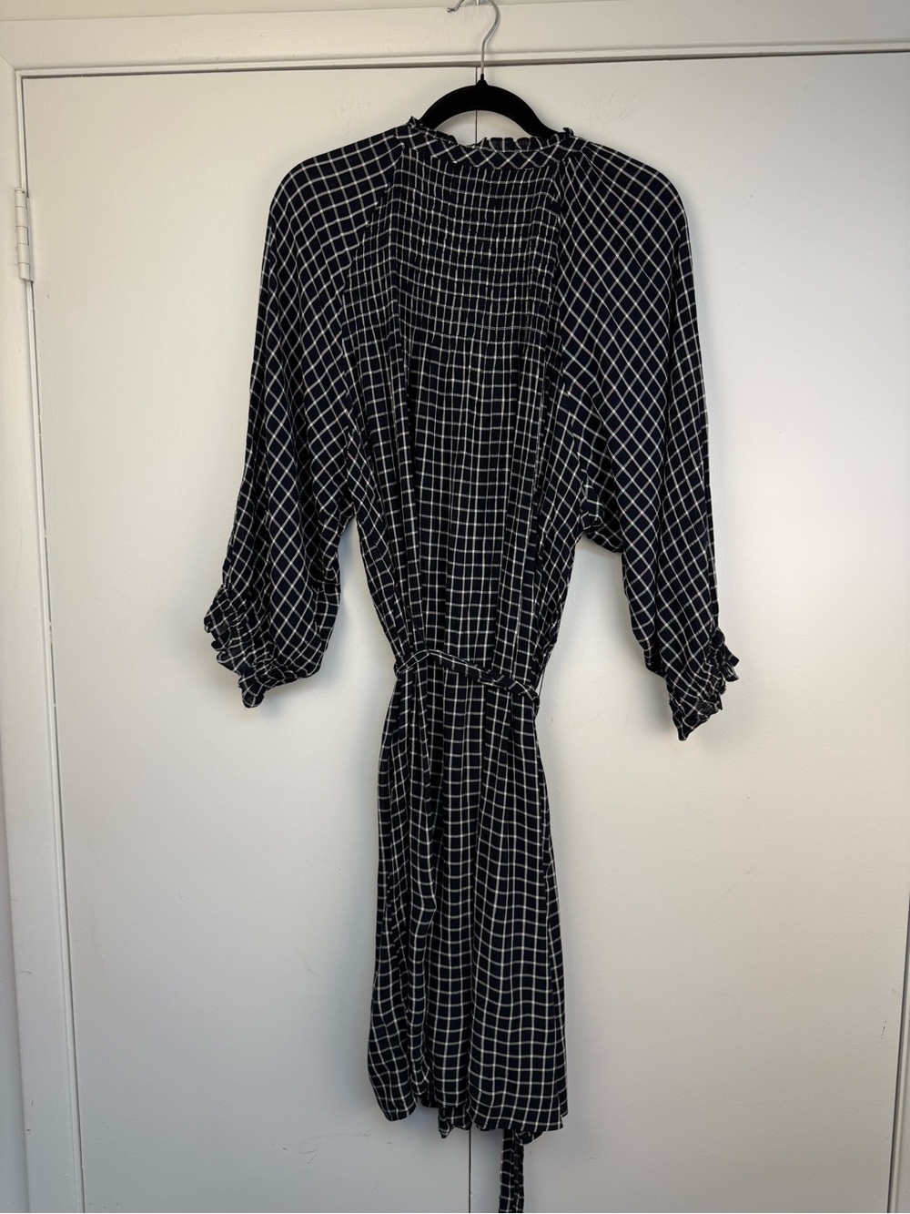 Maeve Anthropologie Sara Smocked Shirtdress Navy Plaid XL - Picture 3 of 6
